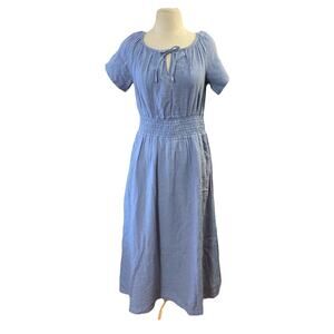 Pact Organic Cotton Coastal Midi Dress Womens Sz M Blue NWOT Cottage Core